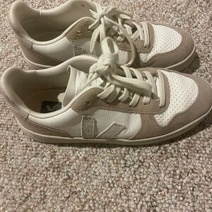 Veja White and Tan Sneakers